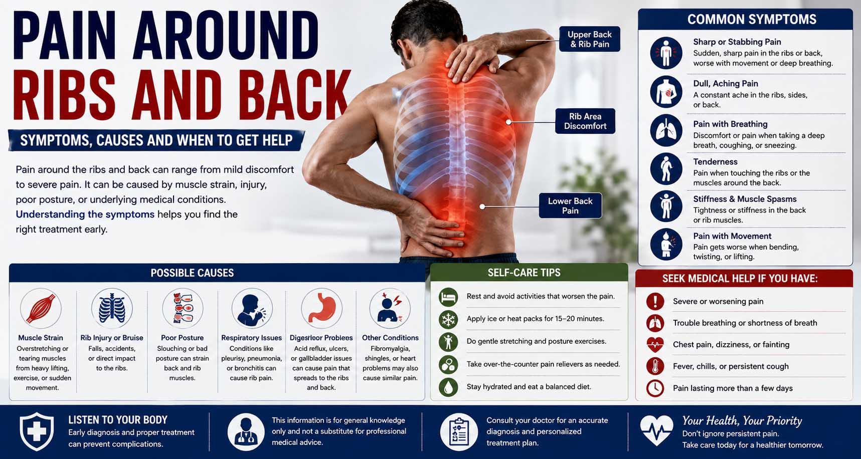 pain around ribs and back symptoms