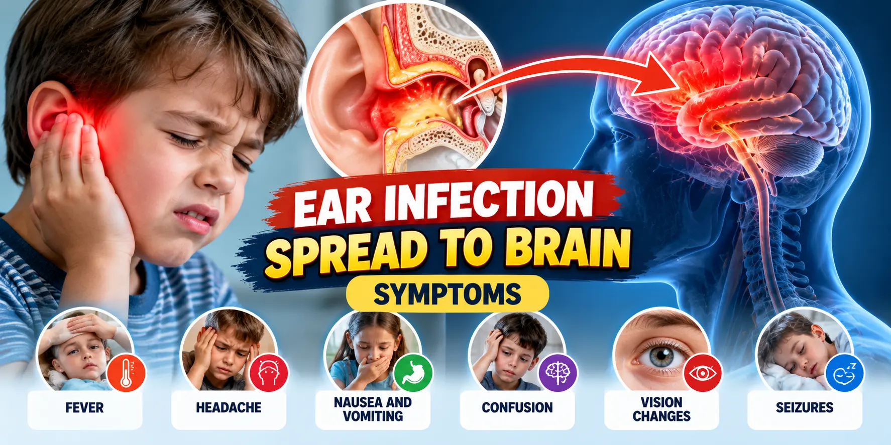 ear infection spread to brain symptoms